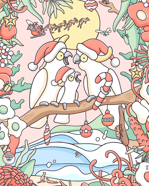 Create Your Own Christmas Cockatoo Family Print