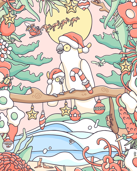 Create Your Own Christmas Cockatoo Family Print