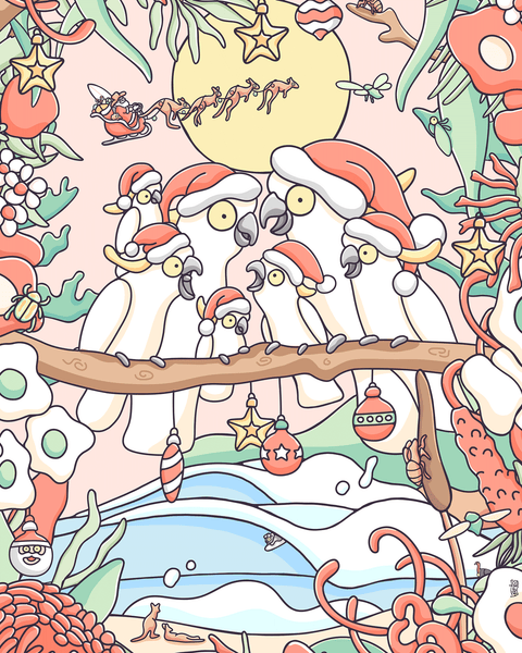 Create Your Own Christmas Cockatoo Family Print