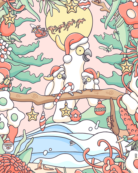 Create Your Own Xmas Cockatoo Family Print